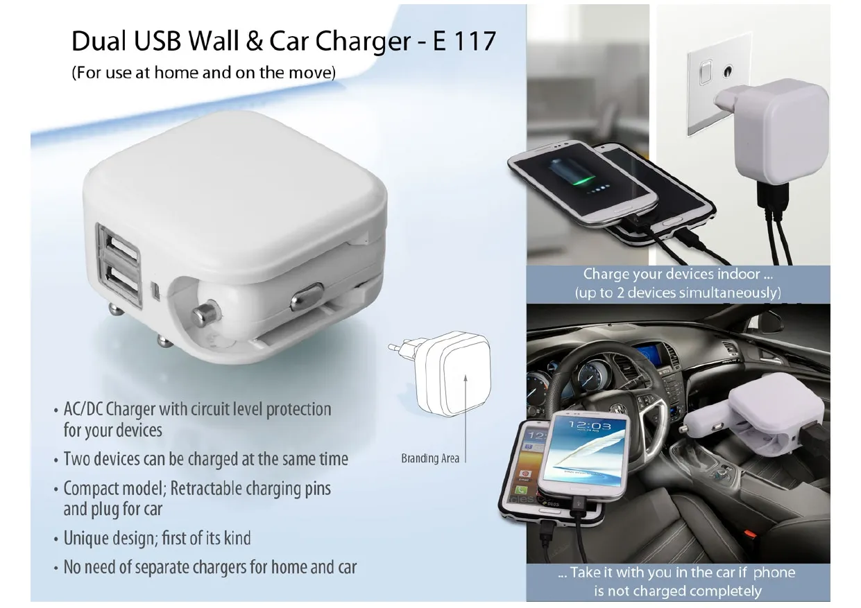 Dual USB Wall and Car Charger