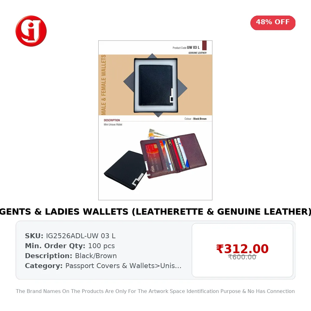GENTS & LADIES WALLETS (LEATHERETTE & GENUINE LEATHER)