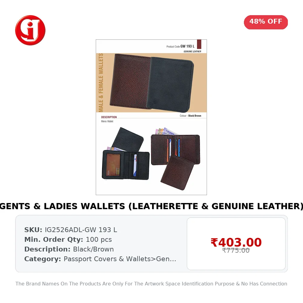 GENTS & LADIES WALLETS (LEATHERETTE & GENUINE LEATHER)