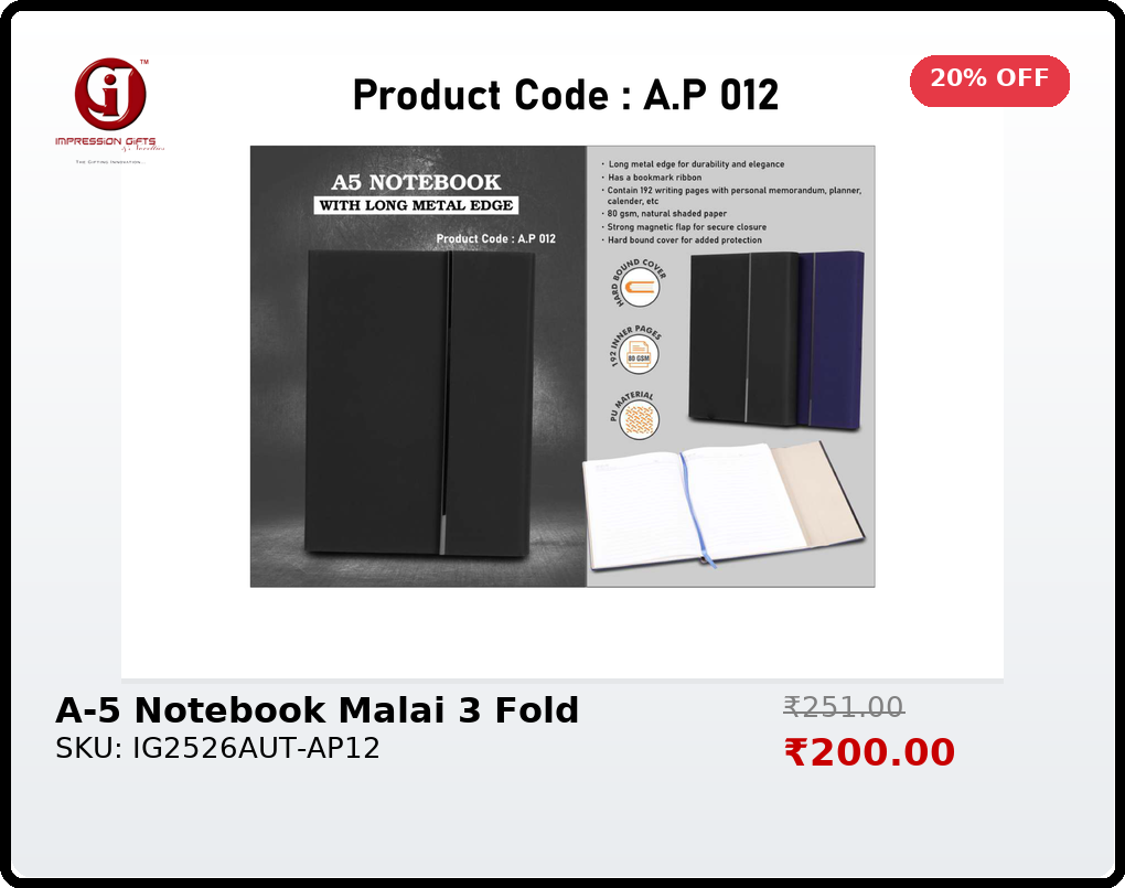 A-5 Notebook Malai 3 Fold
