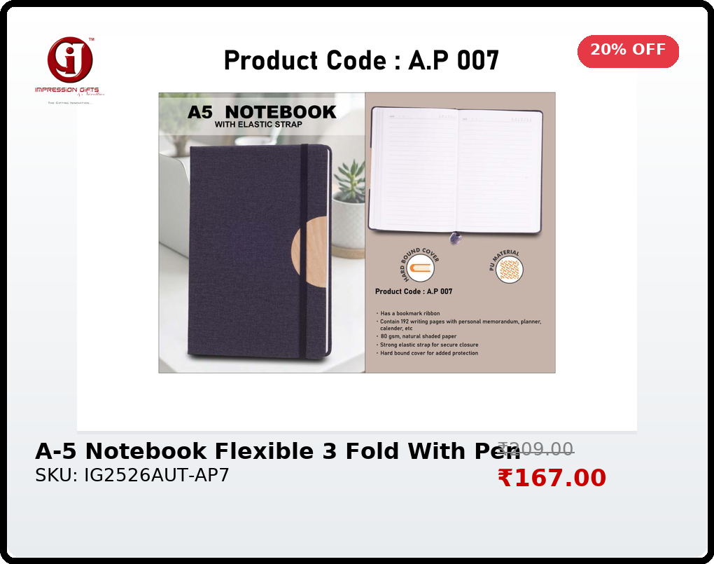 A-5 Notebook Flexible 3 Fold With Pen