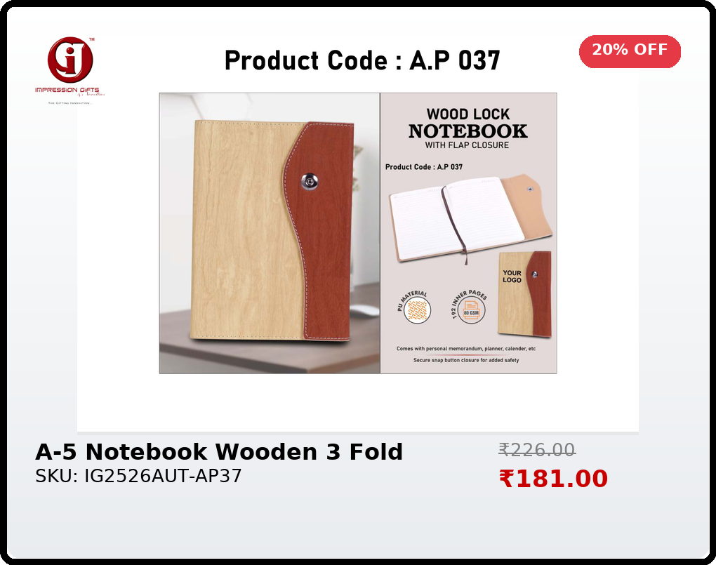 IG2526AUT36 A-5 Notebook Wooden 3 Fold - Image 1